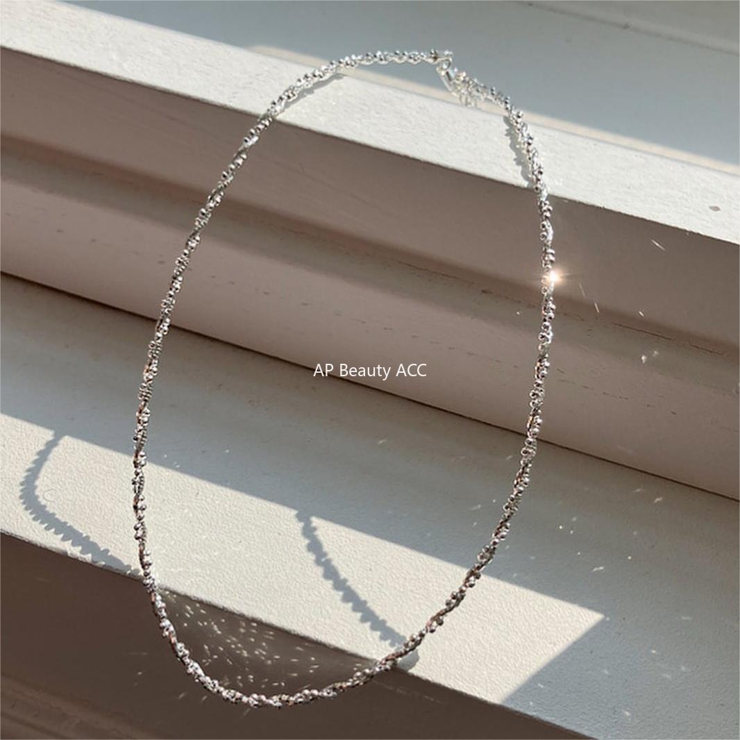 F廠-韓國韓版925純銀切面圓珠碎銀項鍊簡約氣質冷淡風纏繞項鍊「B1173」25.12-3
