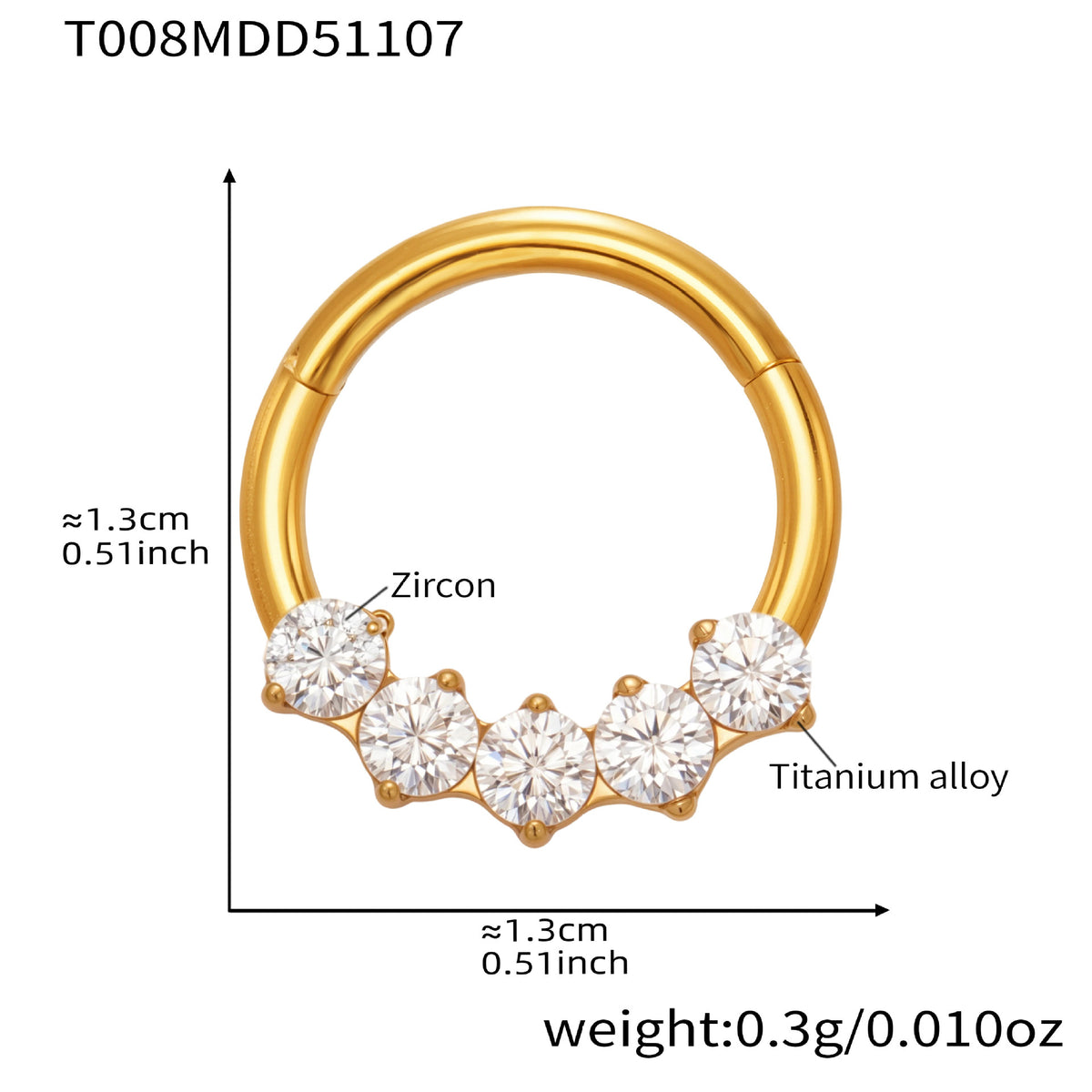 B廠-鈦合金鑲嵌5A鋯石鼻環歐美甜酷辣妹穿刺鼻環潮人時尚無縫環「T001」25.11-2