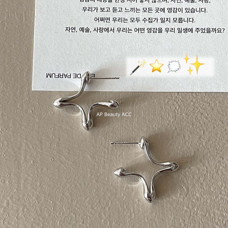 C廠-韓版INS四芒星銀針耳釘小眾輕奢設計感高級耳環日常百搭秋冬耳飾「EH-4276」25.11-4