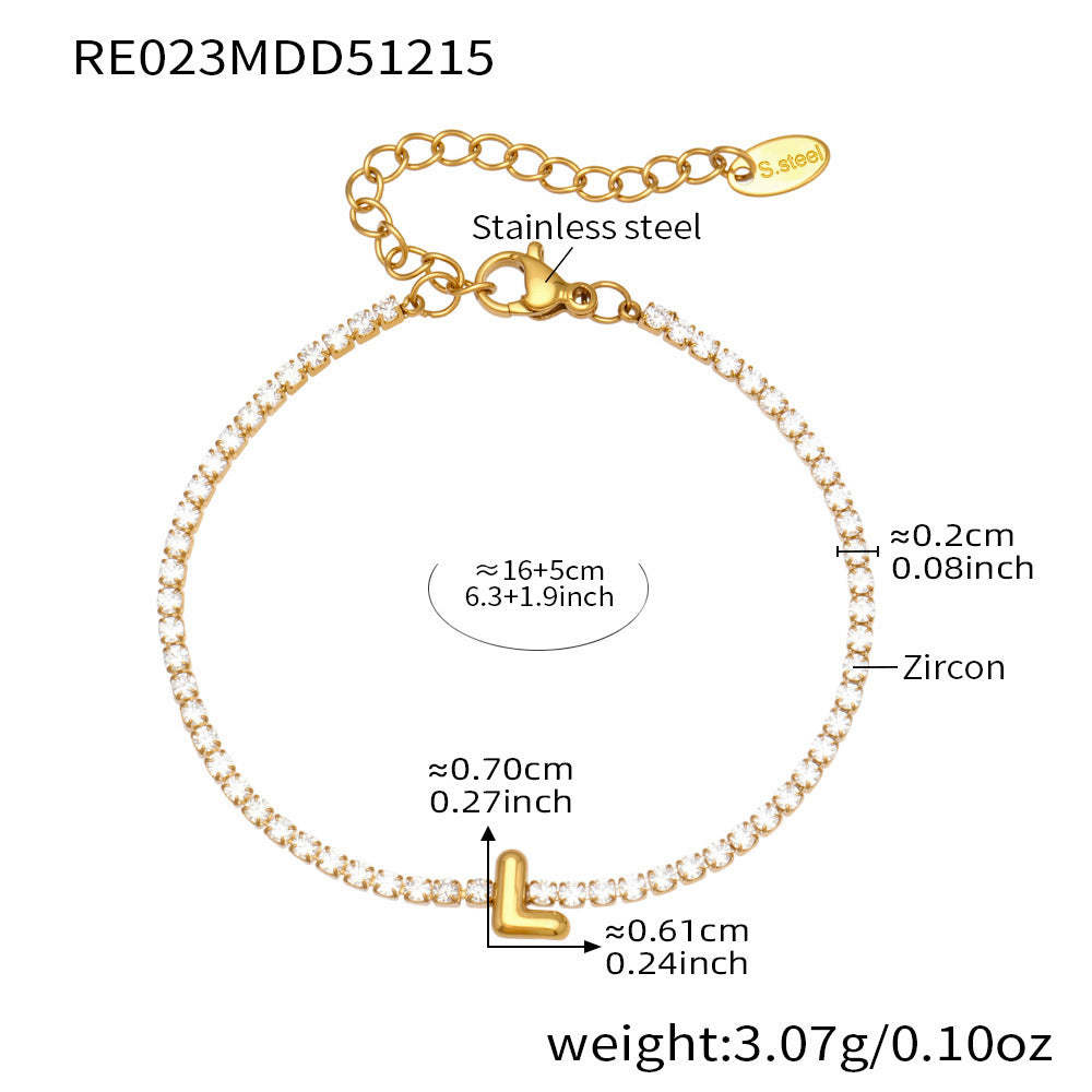 B廠-爆閃爪鑲鋯石26字母手鍊 不鏽鋼鍍18k真金時尚精緻氣質珠寶首飾女「RE023」25.12-3