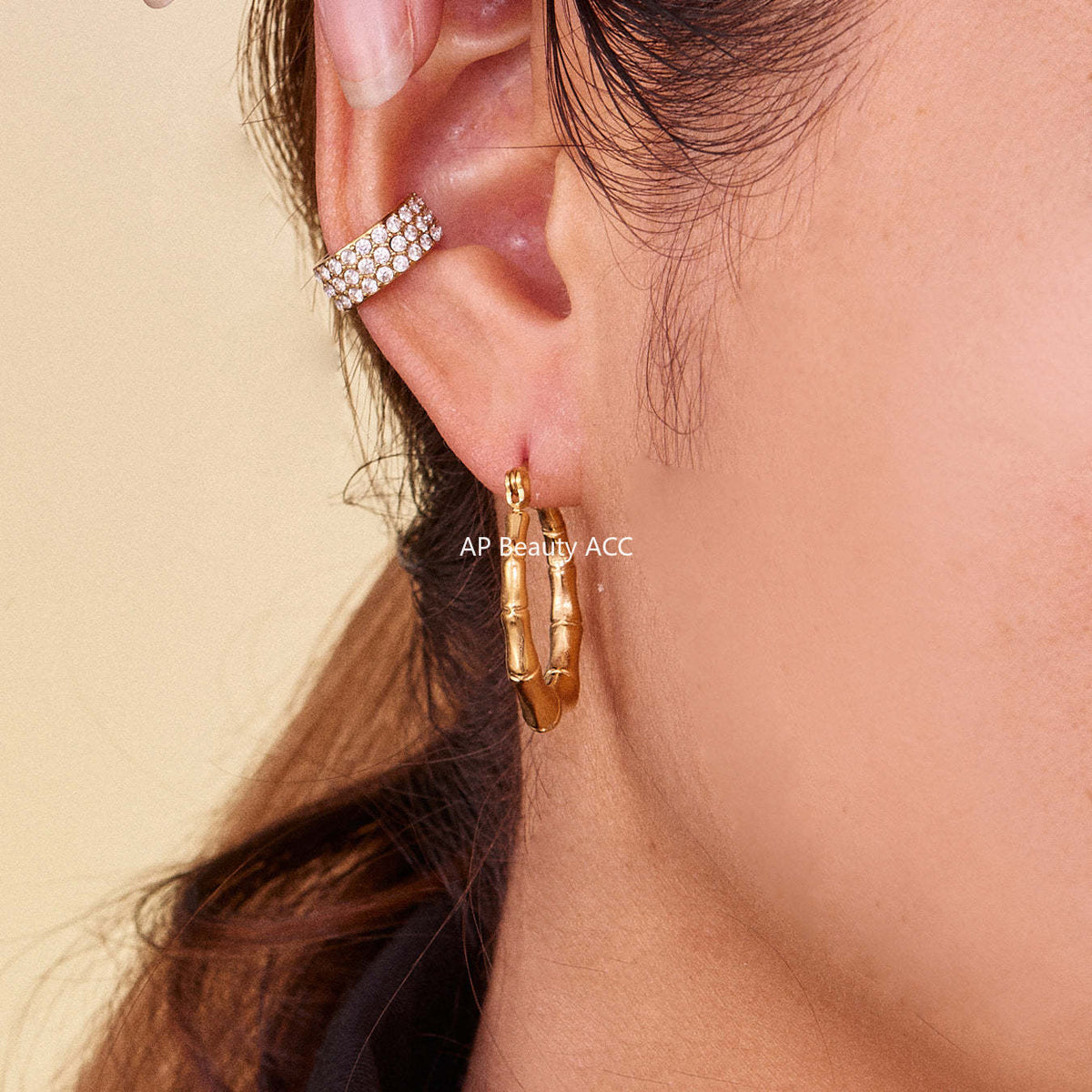 B廠-不鏽鋼幾何竹節U型耳環ins小眾設計耳飾鍍18k真金珠寶首飾「F622」25.10-5