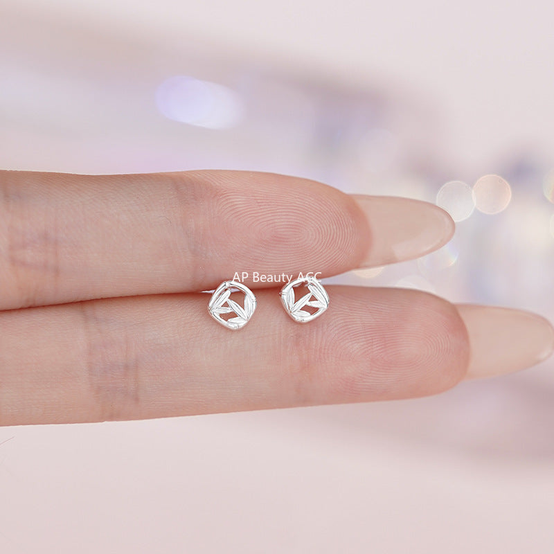 D廠-S999足銀葫蘆竹葉耳環方形竹葉耳環中式獨特清新耳飾耳釘「YC3092E_1 YC4907E_1」25.11-2