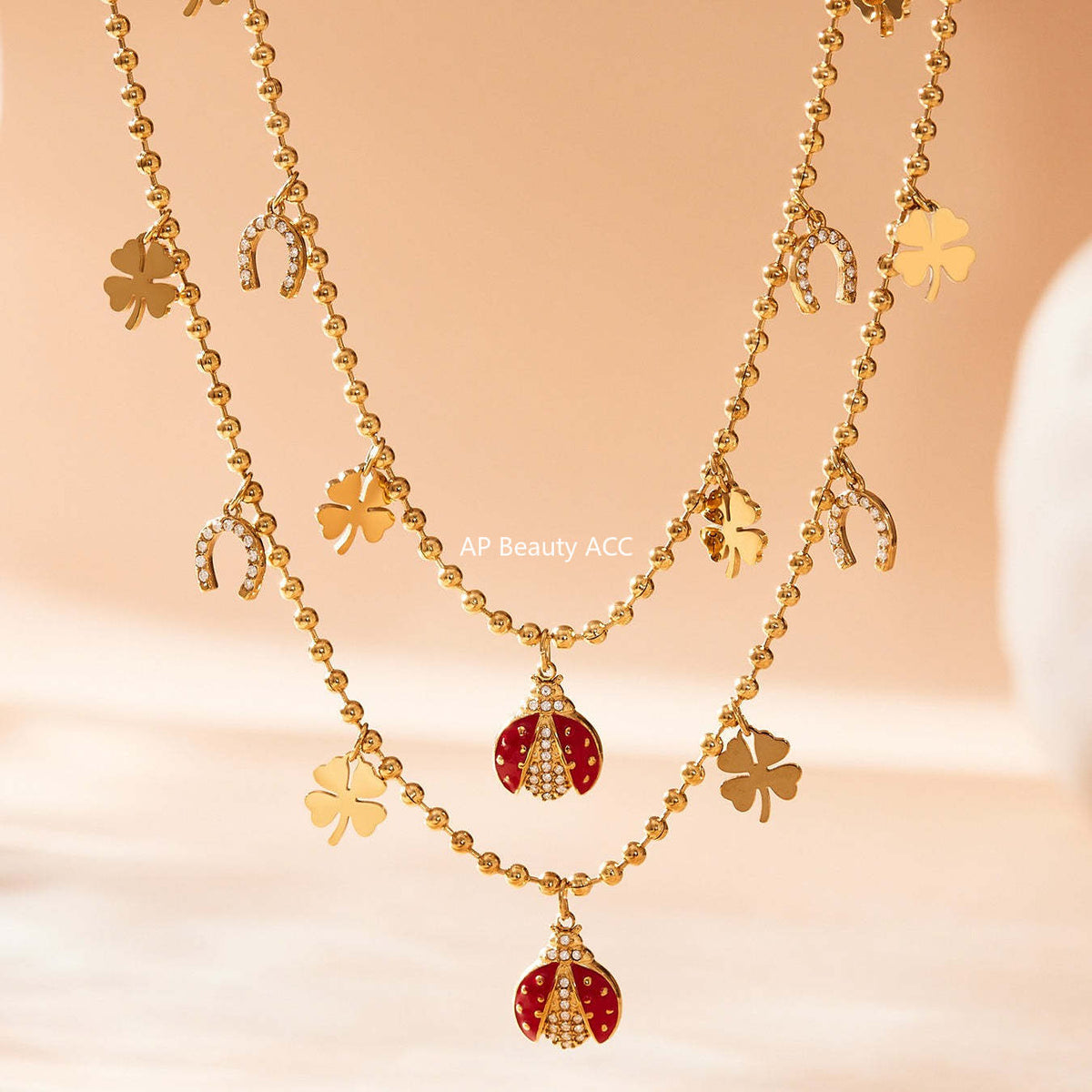 B廠-不鏽鋼5A鋯石滴油七星瓢蟲多配件吊墜項鍊手鍊耳環腳鏈套裝「TXP479」25.11-4