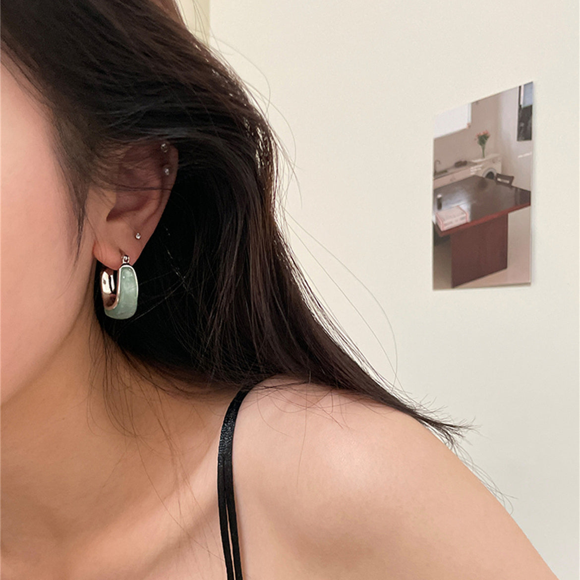 C廠-新中式清冷感玉石耳環女輕奢小眾設計感高級耳環簡約氣質百搭耳飾「EH-3708」25.07-2