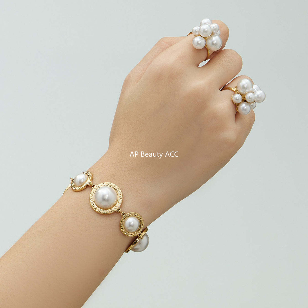 B廠-不鏽鋼多彩貝珠開口戒指個性圓膠紙手鍊首飾套裝鍍18k真金不掉色「TXA520-TXE520」25.12-3