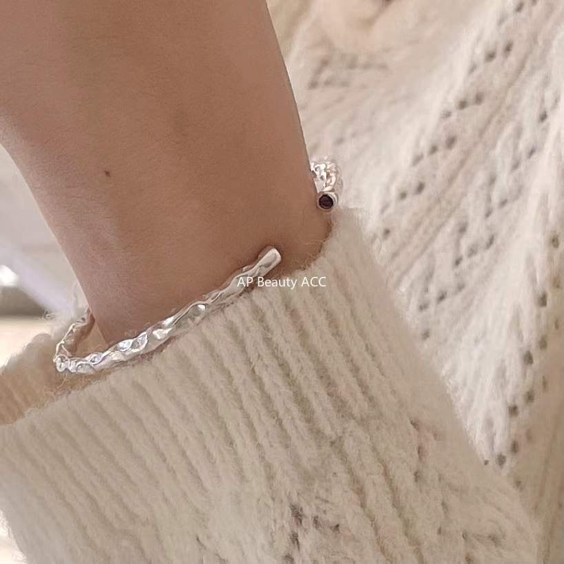 F廠-925純銀磨砂銀紋理手鐲手環ins小眾時尚氣質百搭冷淡風潮酷不規則「A255」25.12-1