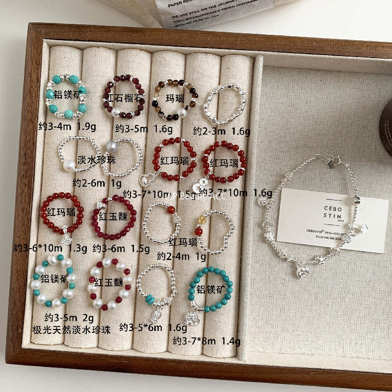 C廠-古風宮廷風葫蘆繡球愛心錢幣大象吉祥淡水珍珠彈力S925純銀戒指「RA」25.11-4