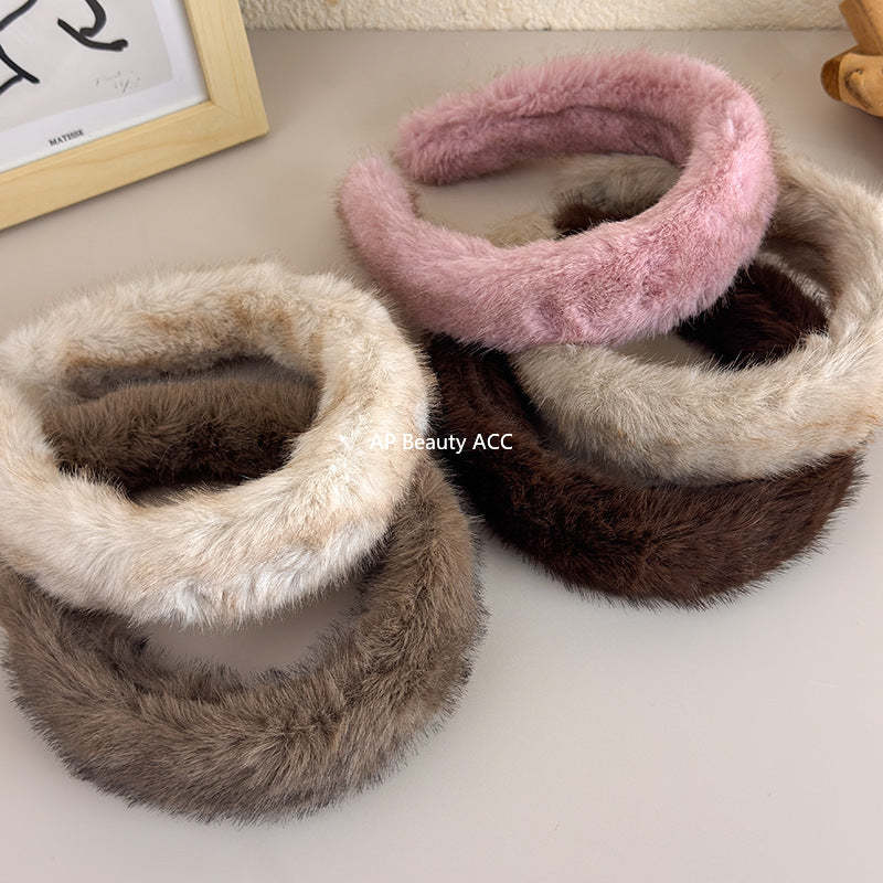 E廠-高顱頂髮箍女2025新款高級感秋冬毛絨髮箍洋氣時尚仿貂絨頭箍髮飾「24297」25.11-1