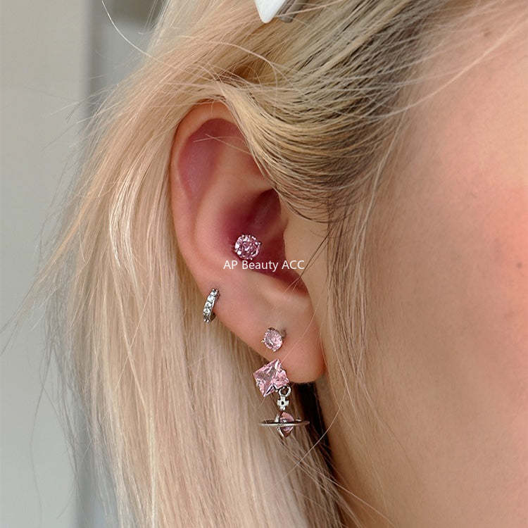 C廠-甜酷小香風宇宙星軌吊墜耳釘女精緻高級感粉鋯石耳環輕奢秋冬耳飾「EH-4153」25.12-2