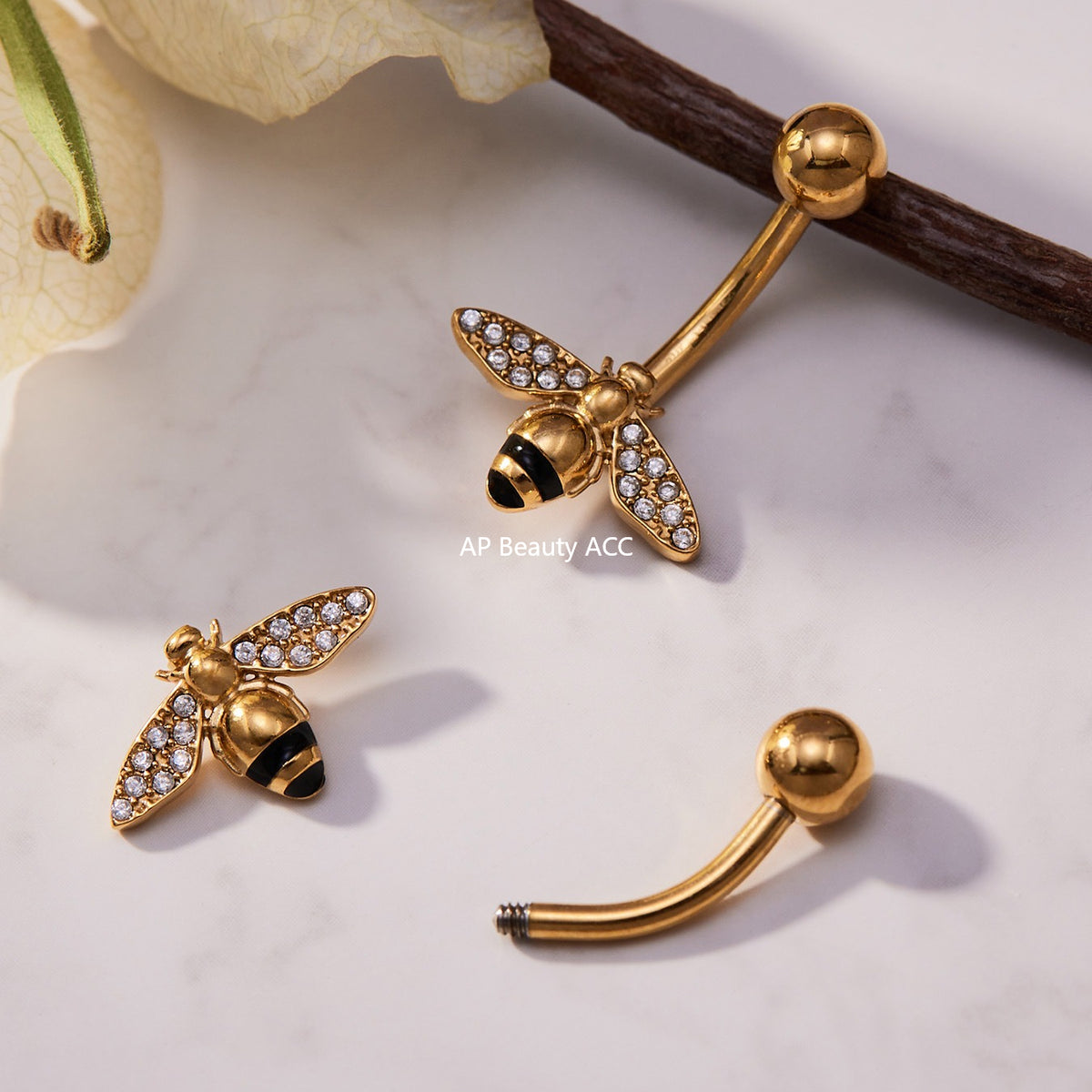 B廠-跨境新款多元素滿鑽鋯石肚臍釘不鏽鋼鍍18k金歐美穿刺飾品「H009」25.11-2