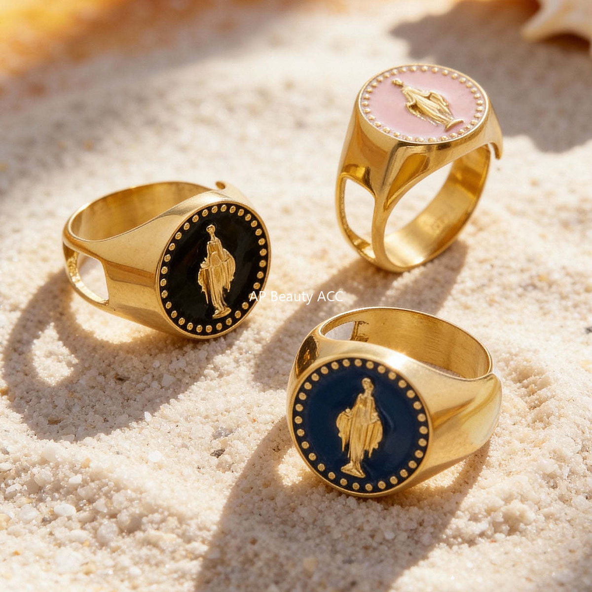 B廠-不鏽鋼側面開口女王滴油戒指琺瑯彩釉個性時尚設計手飾鍍18k真金「A676」25.12-3