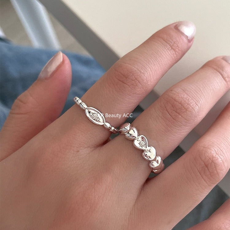 C廠-韓系簡約純銀愛心戒指女小眾精緻星星鋯石食指戒設計高級感新指環「JZ-0719」25.11-1