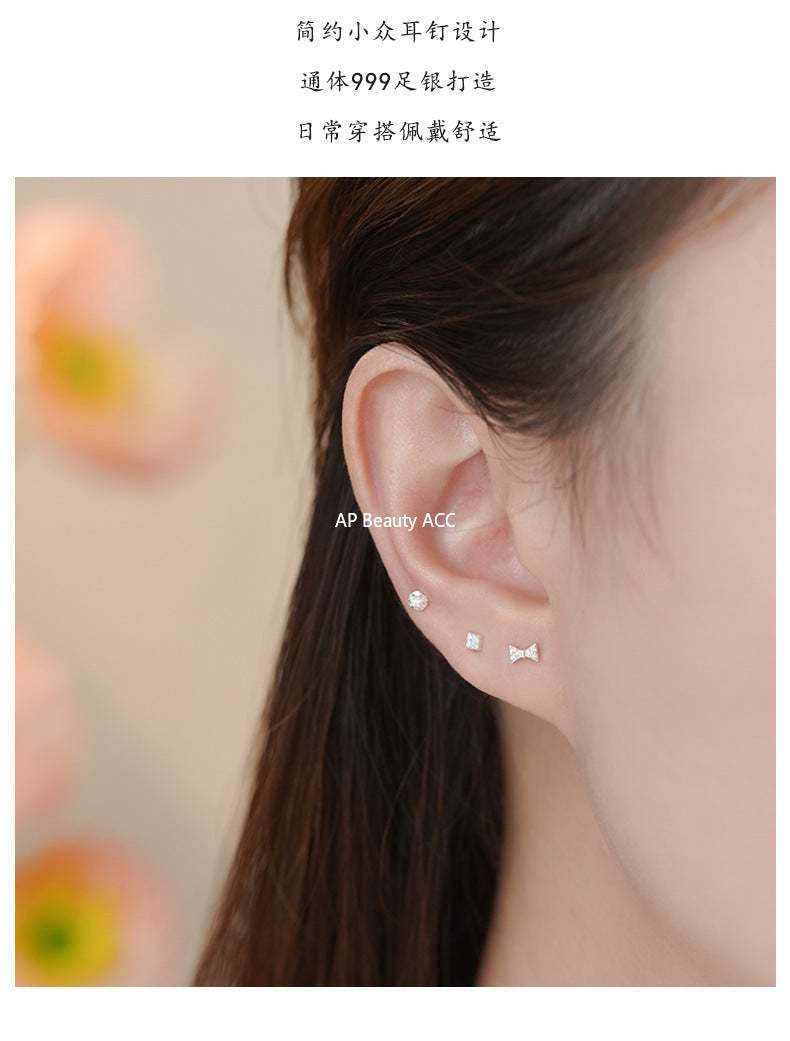 D廠-S999足銀愛心方形蝴蝶結圓形耳環輕奢小眾設計氣質清新耳飾批發「YC2652E_1」25.11-1