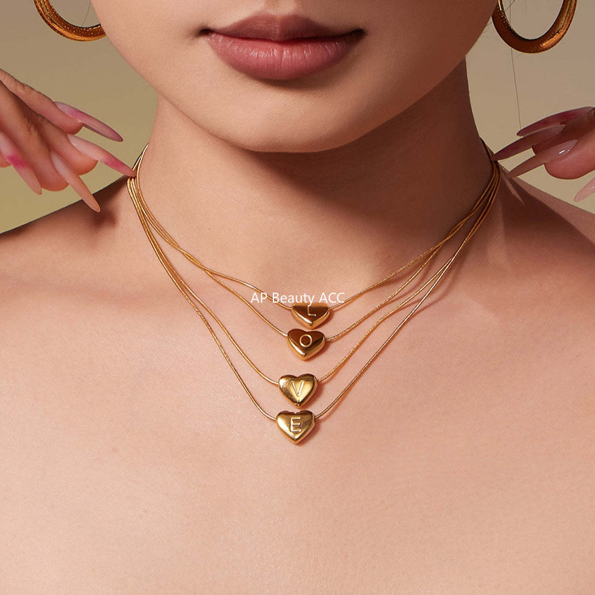 B廠-不鏽鋼26字母愛心吊墜鎖骨項鍊歐美熱銷款時尚輕奢飾品鍍18k真金「RP020」25.12-1