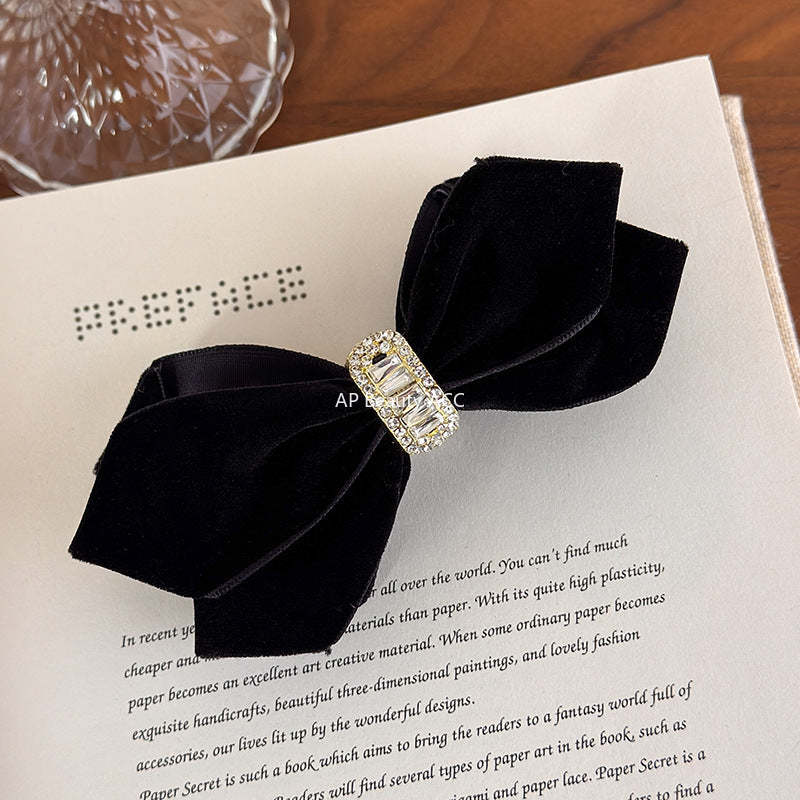 E廠-2025秋冬新款黑色絲絨蝴蝶結香蕉夾竪夾扎高馬尾頭飾髮夾女抓夾「27735」25.12-1