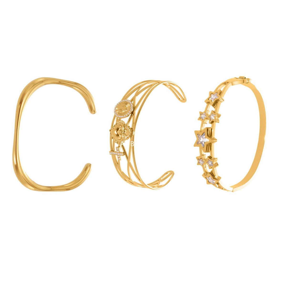 B廠-超閃5A鋯石五角星彈簧卡扣手鐲不鏽鋼材質鍍18k真金不掉色「Z500-Z501-Z502」25.10-5