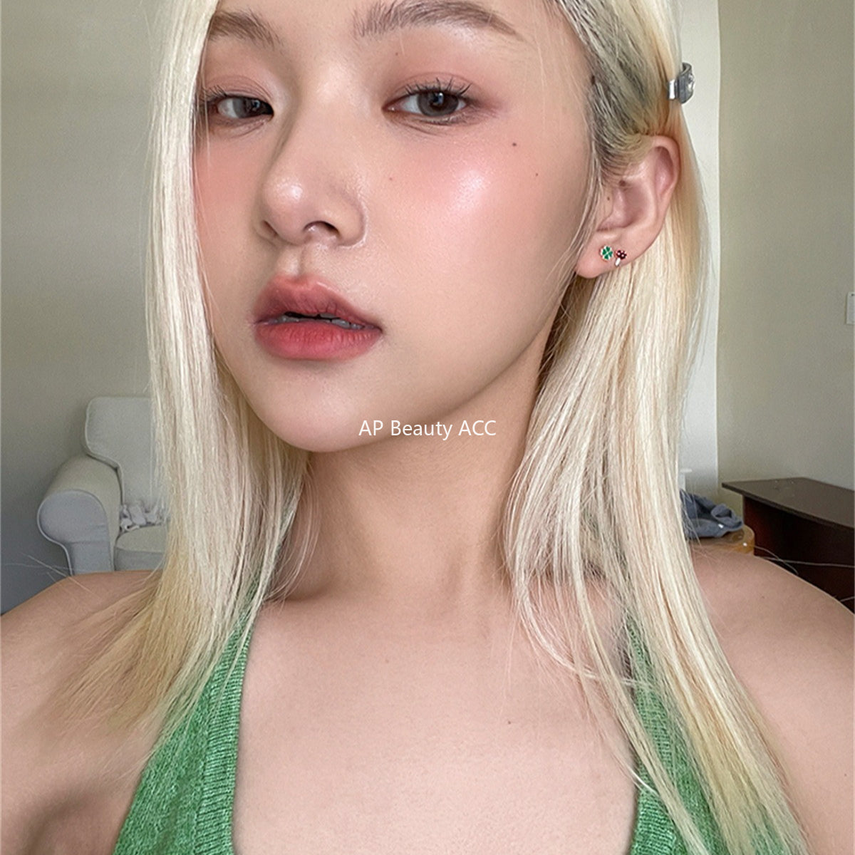 C廠-925銀針森系小清新幸運草耳釘女日常百搭可愛小蘑菇耳環精緻耳飾「EH-4232」25.10-3