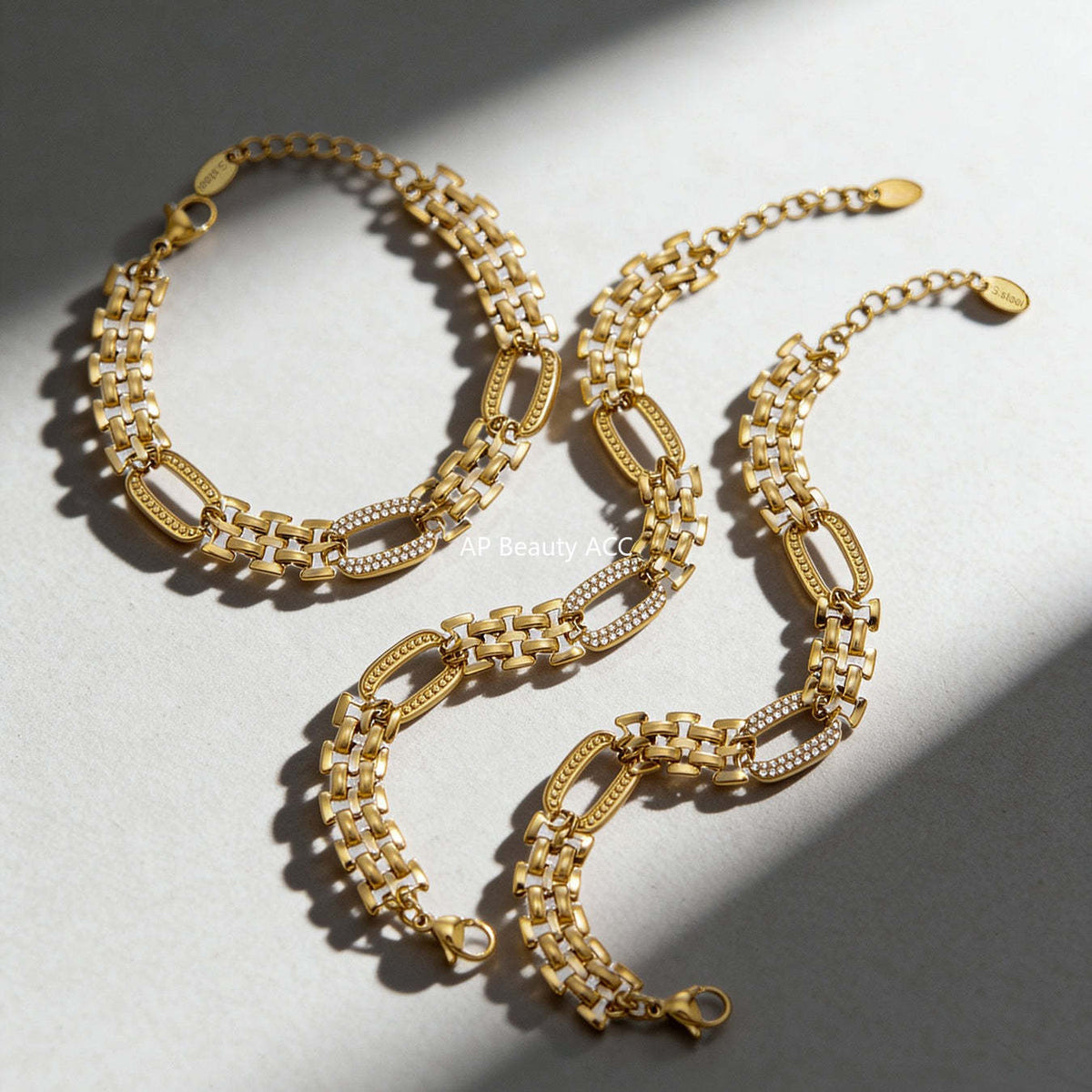 B廠-不鏽鋼超閃5A鋯石手錶鏈手鍊鍍18k真金歐美跨境簡約時尚情侶首飾「E301」25.12-3