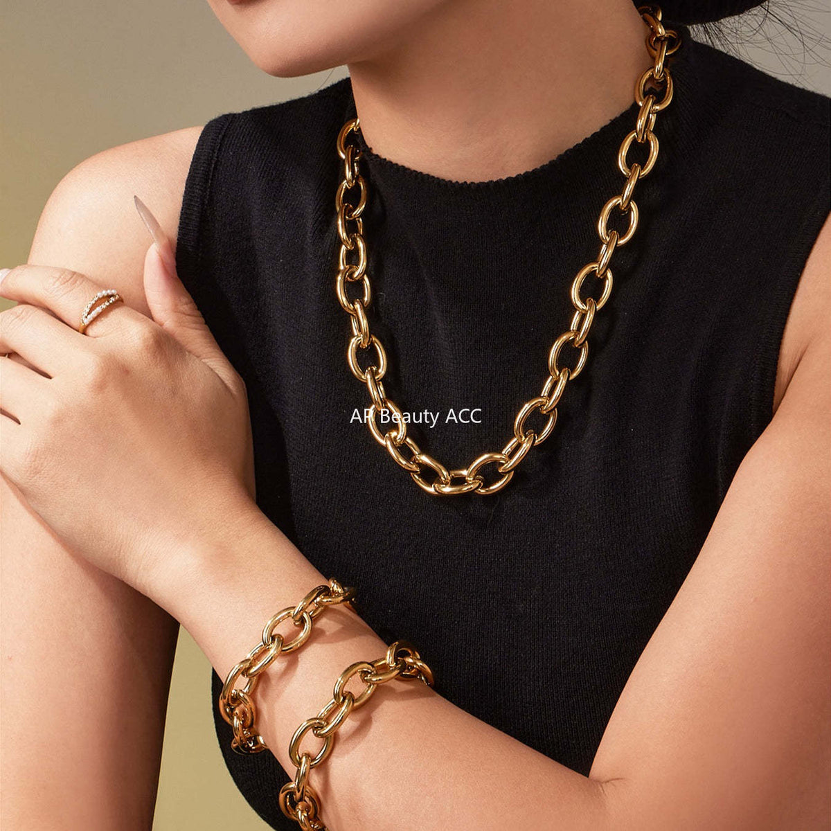 B廠-歐美嘻哈潮酷粗款O字鏈手鍊項鍊套裝不鏽鋼鍍18k真金不掉色「TXP465」25.11-3