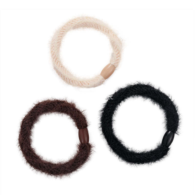 E廠-秋冬簡約加粗橡皮筋毛絨髮圈高彈力耐用女扎馬尾頭繩成人氣質髮繩「24257」25.11-3