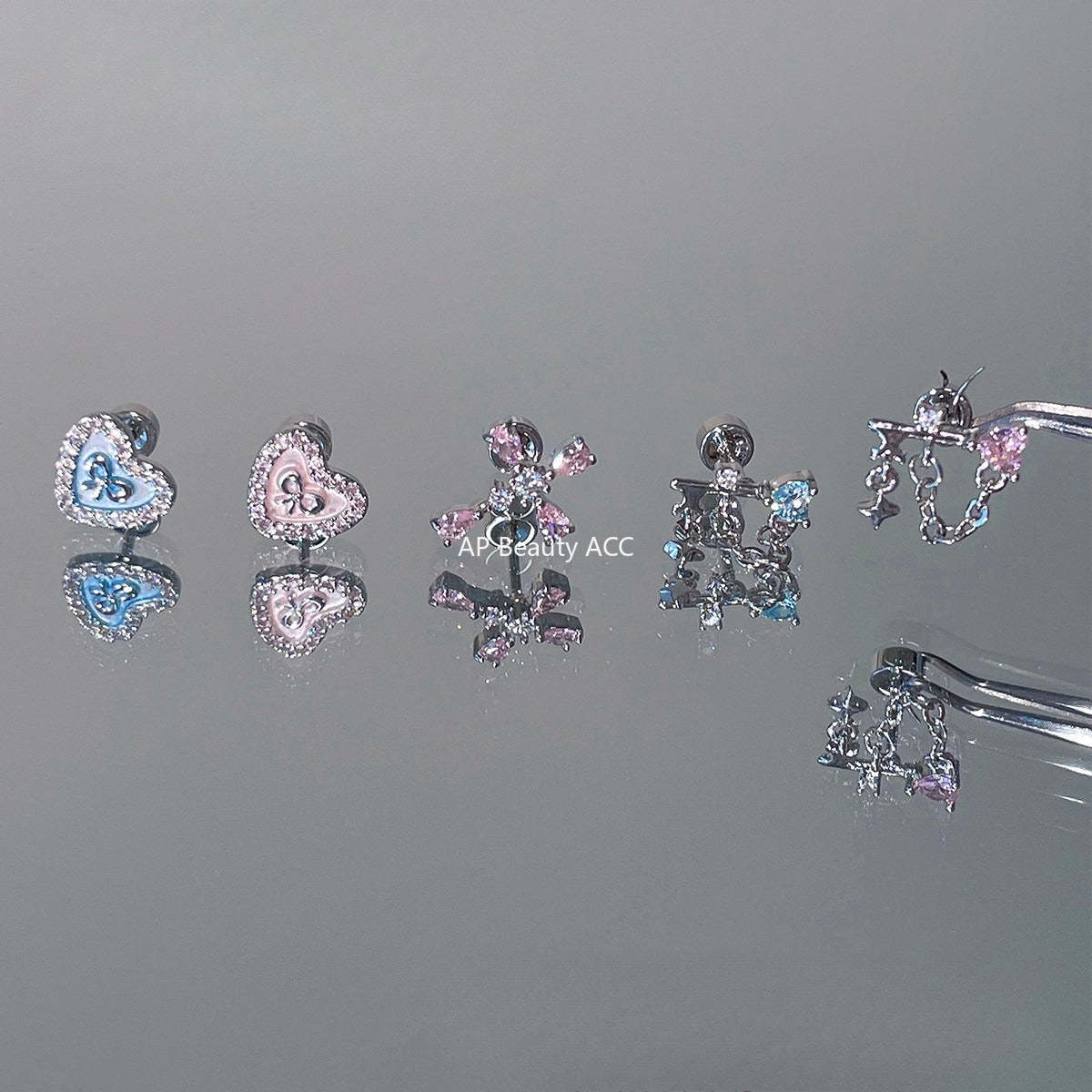 C廠-甜美精緻粉色鋯石十字架耳釘女個性獨特小香風鈦鋼耳骨釘小眾耳飾「EH-4328」25.11-4