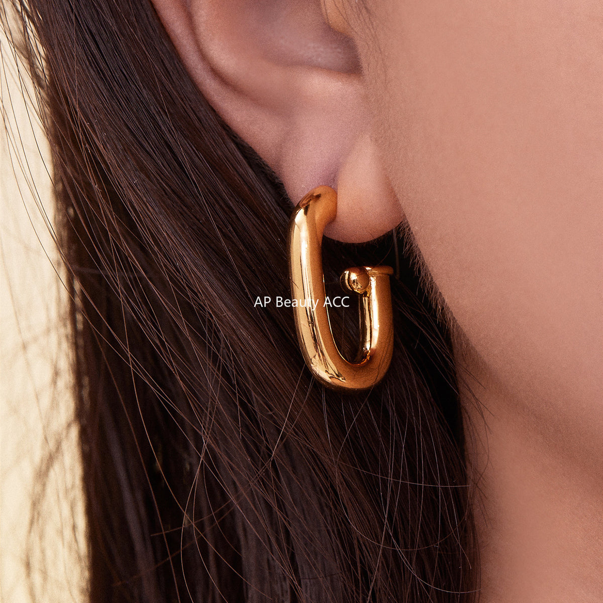 B廠-法式U型橢圓耳環簡約冷淡風耳釘銅材質鍍18k真金不掉色耳飾「F763」25.11-1