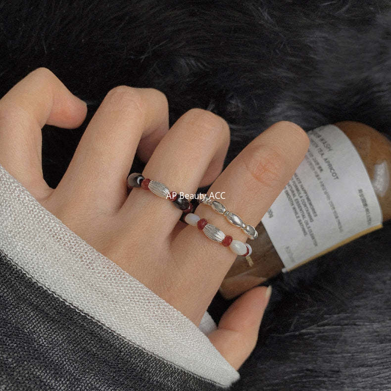 C廠-韓國輕奢小眾老花四葉草糖果十字架愛心大象米珠彈力S925純銀戒指「RC」25.11-4