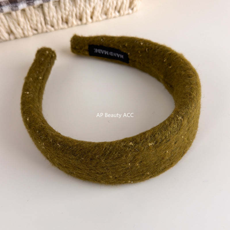 E廠-韓系小香風毛呢針織金絲寬邊髮箍女高級感洗臉頭箍氣質百搭壓髮卡「27725」25.11-4
