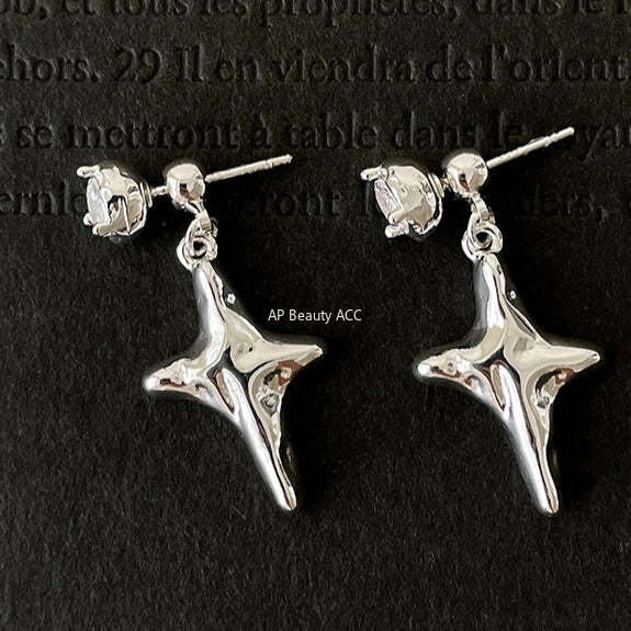 C廠-精緻時尚四芒星耳釘女高級感冷淡風鋯石耳環簡約小眾秋冬百搭耳飾「EH-4353」25.11-4
