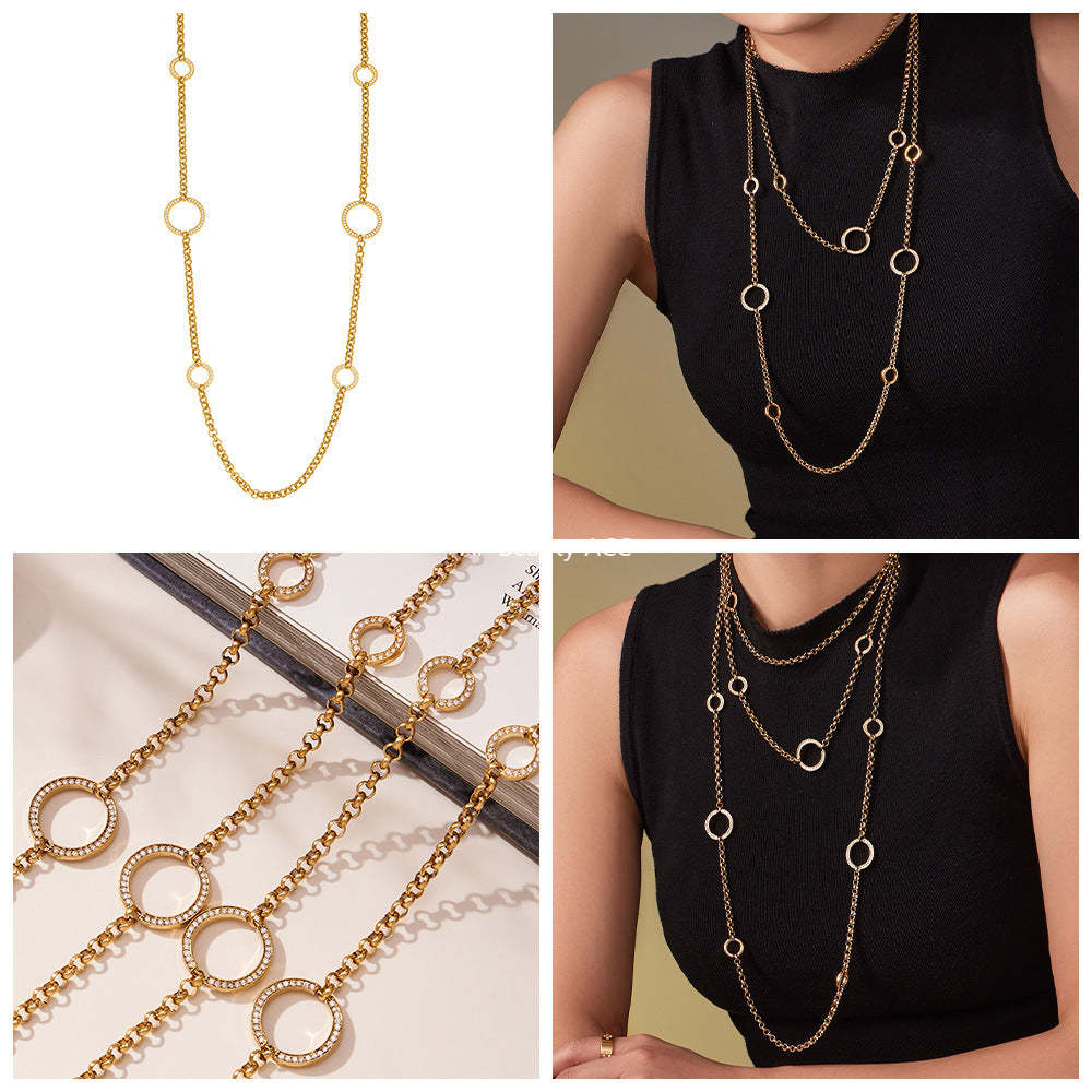 B廠-跨境流行長款毛衣鏈O字5A鋯石雙層疊戴項鍊不鏽鋼材質飾品「M085」25.11-3