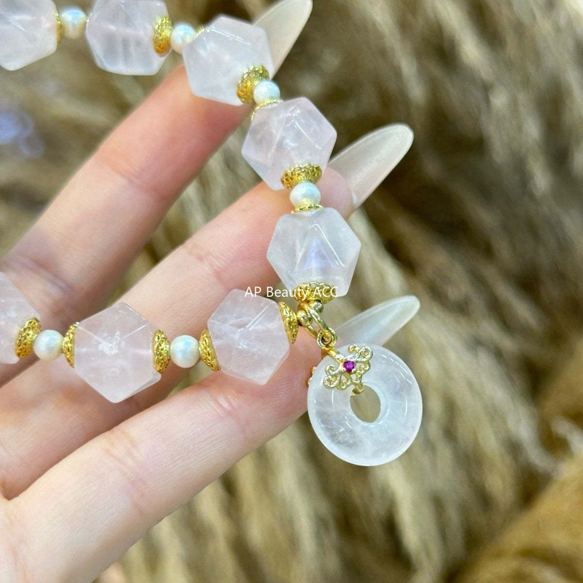 AS廠-天然粉水晶隨型平安扣吊墜甜美手鍊手串DIY設計珍珠時尚批發「l2973」25.11-3