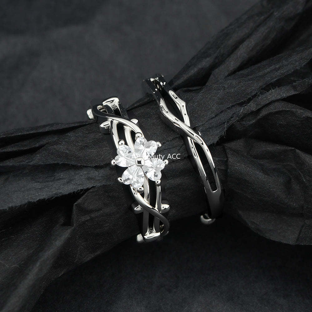 G廠-荊棘四葉草情侶戒指男女一對簡約高級感愛心鏤空對戒時尚百搭指環「J1648」25.11-4