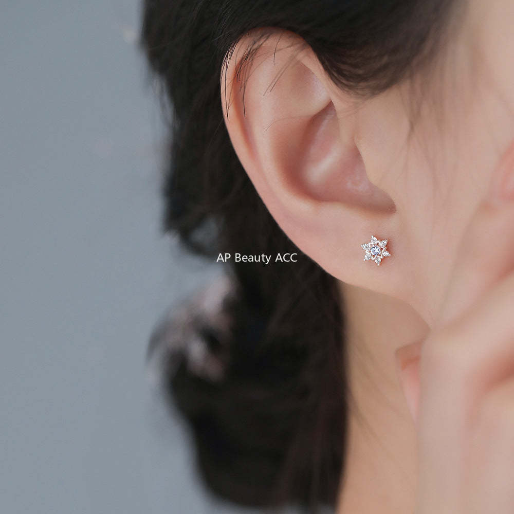 D廠-原創足銀S999雪花耳環聖誕純銀甜美個性韓版少女心養耳洞耳飾「YC9912E_1」25.12-2