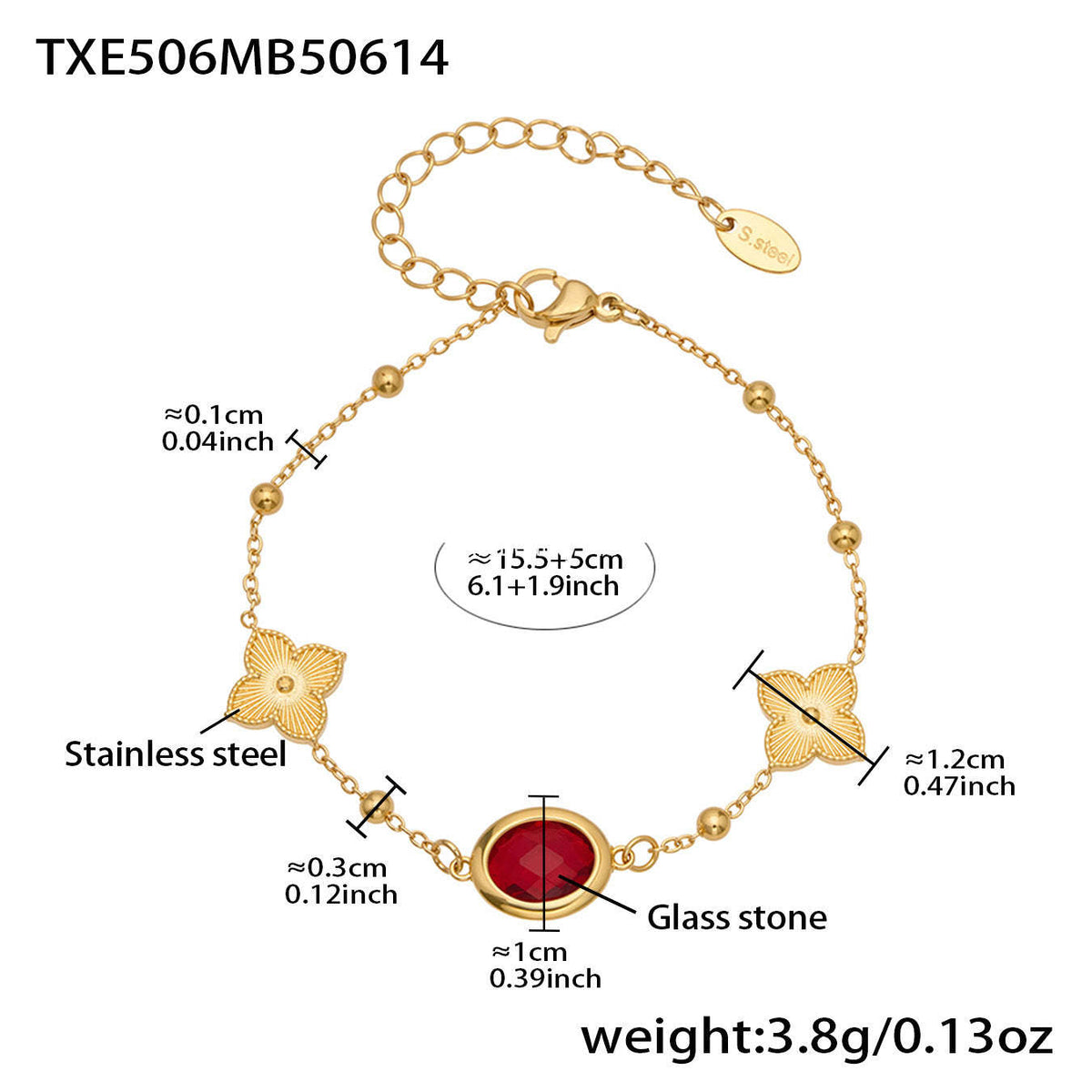 B廠-不鏽鋼十字夾珠鏈橢圓包邊切面玻璃石項鍊耳環首飾套裝鍍18k真金「TXP506」25.12-1