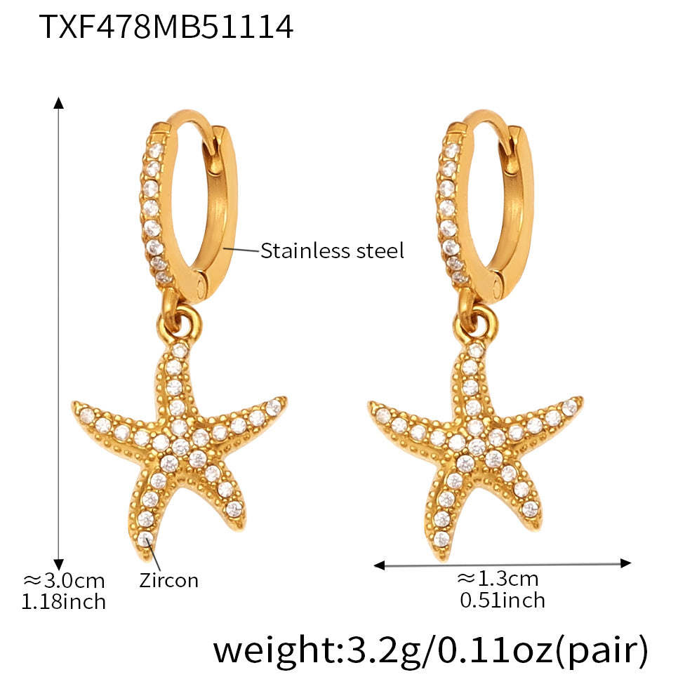 B廠-跨境新款不鏽鋼鋯石海星吊墜耳環項鍊手鍊套裝簡約鑲鑽配飾「TXP478」25.11-4