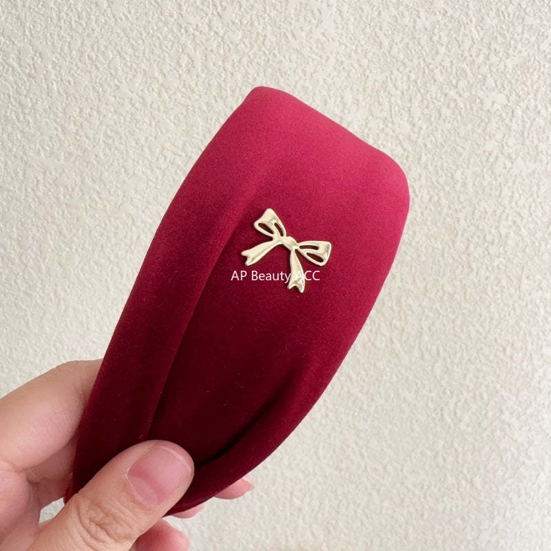 E廠-秋冬氛圍感高顱頂頭箍高級感港風復古寬髮捆絲絨蝴蝶結髮箍女髮飾「27731」25.11-4