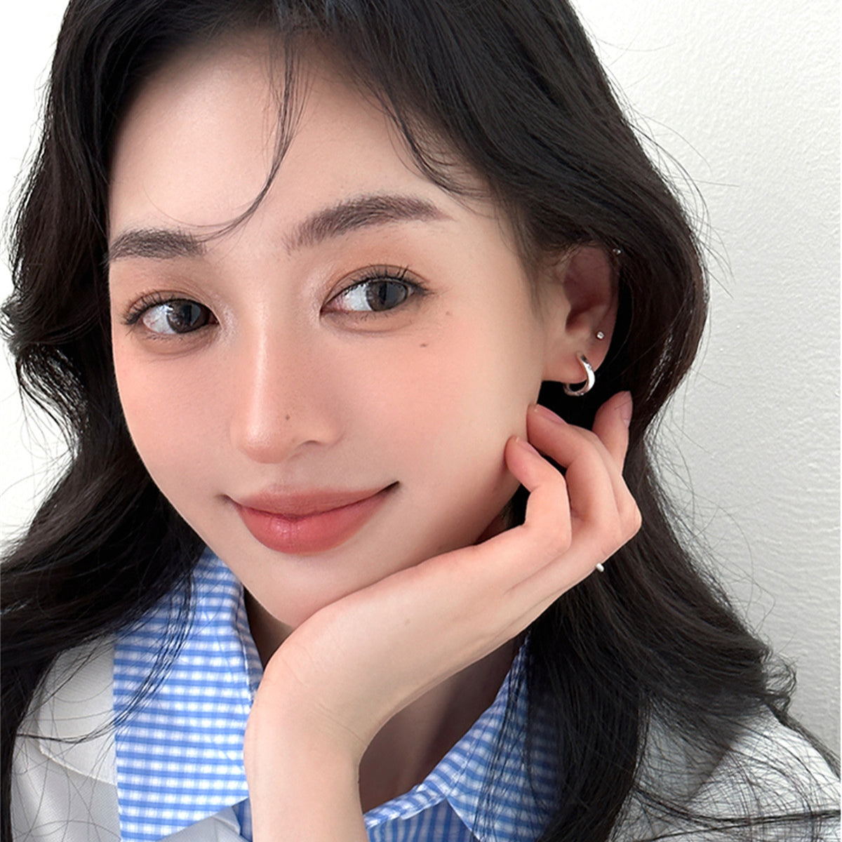 C廠-復古拉絲素圈耳環女小眾輕奢高級感氣質銀針耳圈百搭歐美時尚耳飾「EH-3824」25.08-3