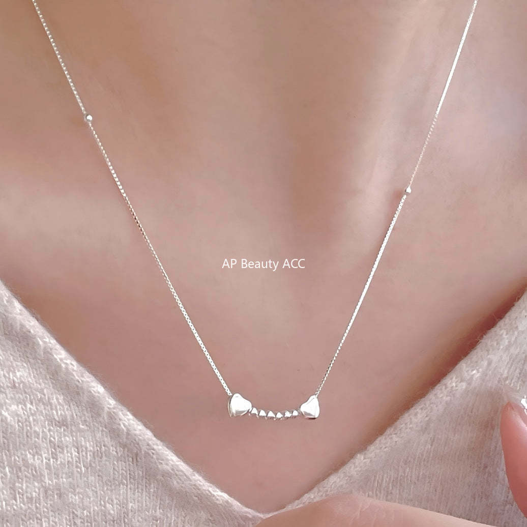 F廠-韓國韓版925純銀愛心圓珠項鍊簡約小紅書ins小鑽項鍊「B1383」25.11-3