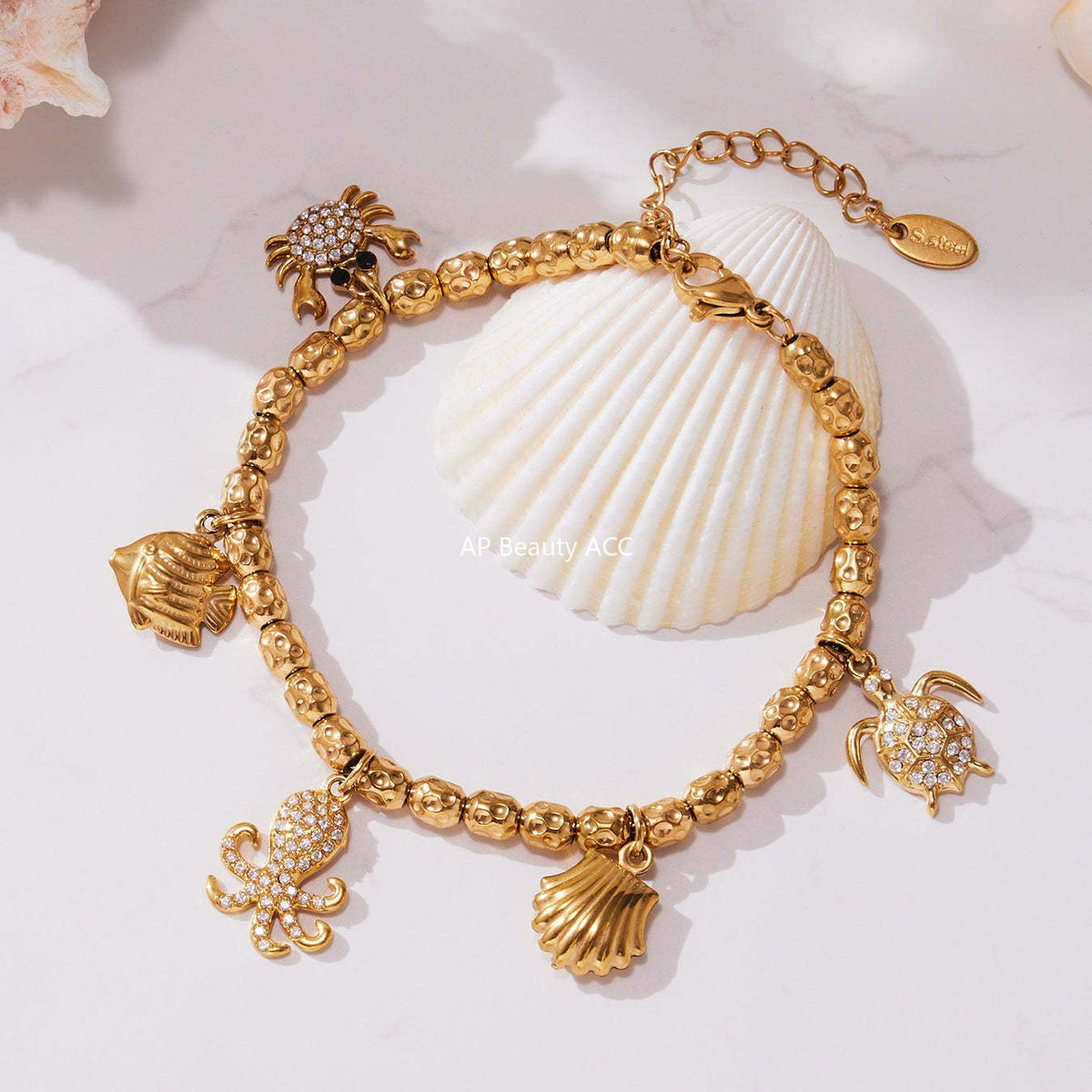 B廠-海馬帶鑽多配件DIY手鍊組合不鏽鋼鍍18k真金跨境熱銷款飾品「E693-E694-E695」25.10-5