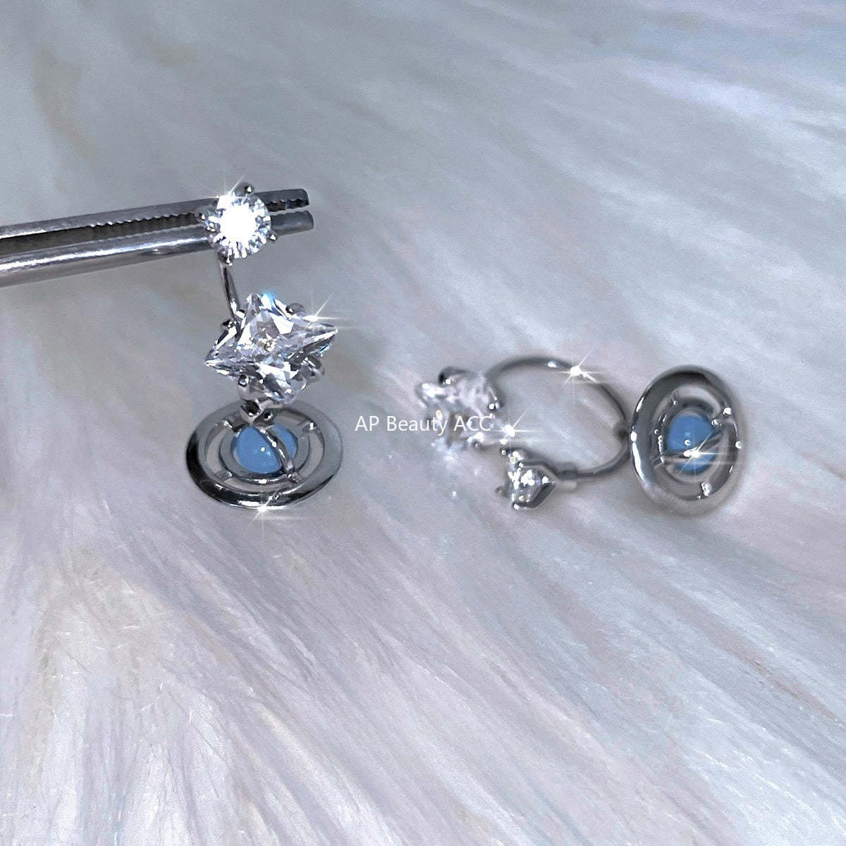 C廠-甜酷小香風宇宙星軌吊墜耳釘女精緻高級感粉鋯石耳環輕奢秋冬耳飾「EH-4153」25.12-2