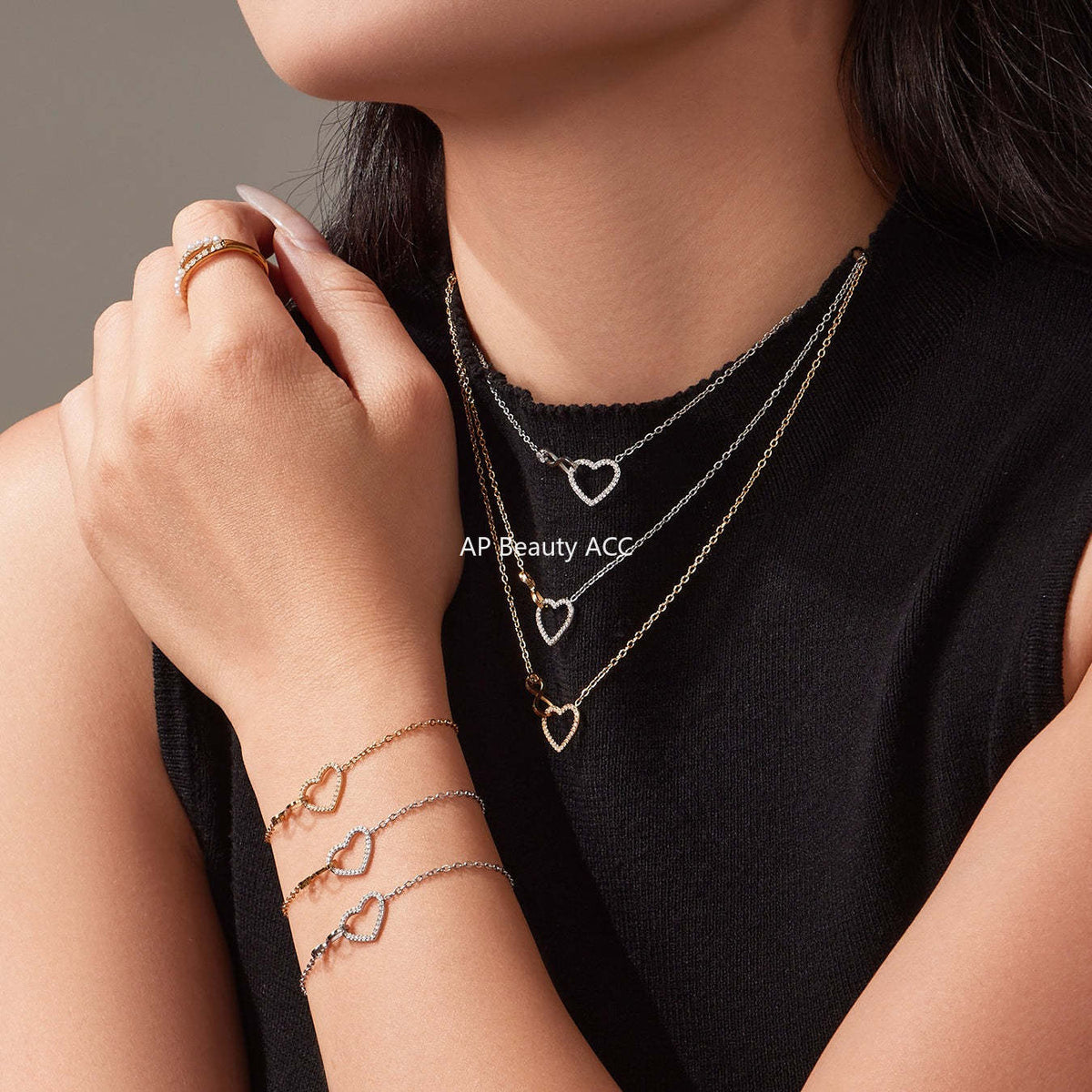 B廠-跨境熱銷款愛心8字鋯石超精緻項鍊手鍊套裝不鏽鋼鍍18k真金「TXP461」25.11-3