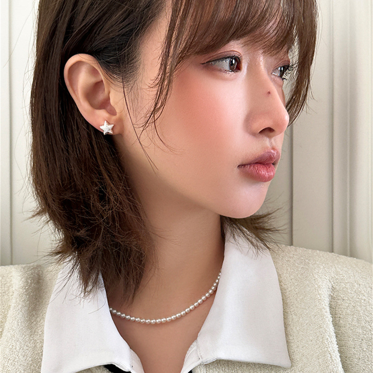 C廠-小巧精緻閃砂星星耳釘女輕奢小眾高級感氣質銀針耳環百搭新耳飾「EH-3463」25.04-3