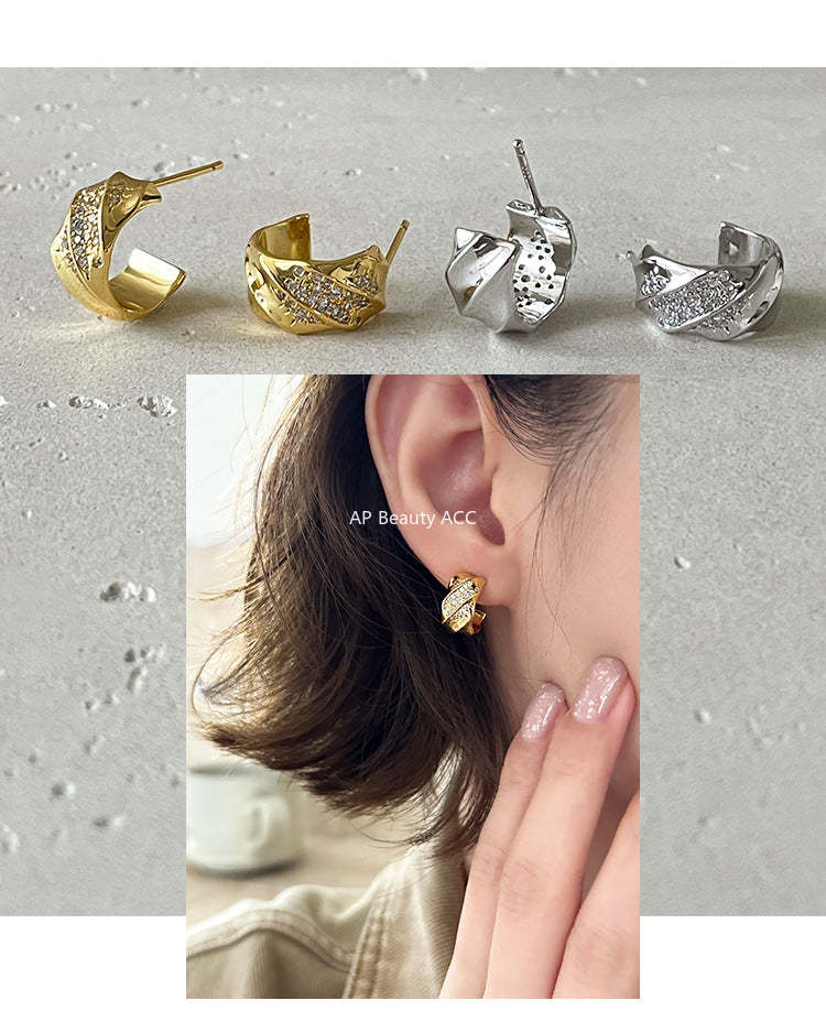 C廠-輕奢高級感鋯石耳釘女秋冬氣質時尚銀針半圓耳環日常百搭韓系耳飾「EH-4282」25.12-1