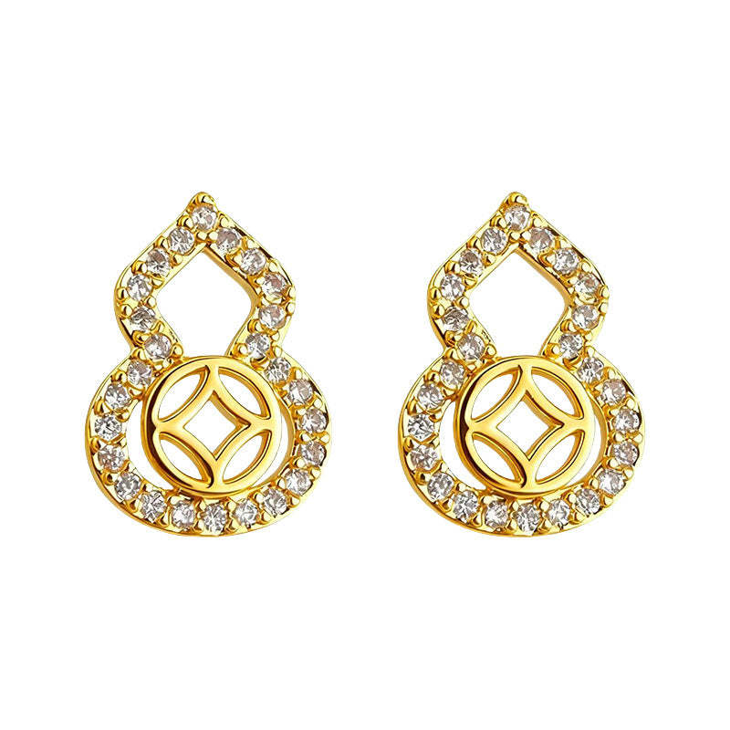 A廠-葫蘆~微鑲鋯石925銀針保色電鍍時尚通勤高級感輕奢風新款耳環耳釘「7181」25.12-1