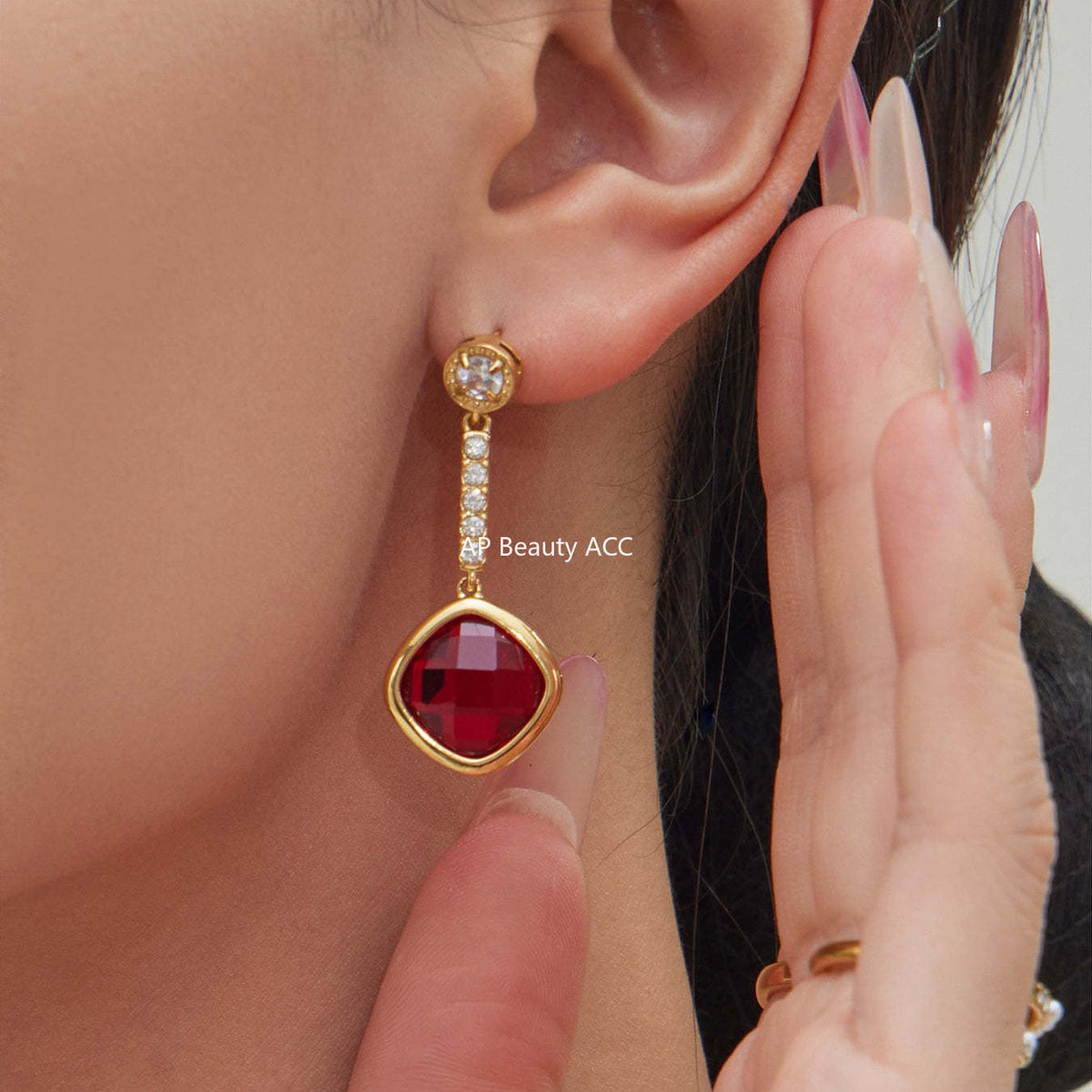 B廠-不鏽鋼四葉花鑲鋯石切麵包邊石頭手鍊長款毛衣鏈項鍊耳環首飾套裝「TXP509」25.12-1