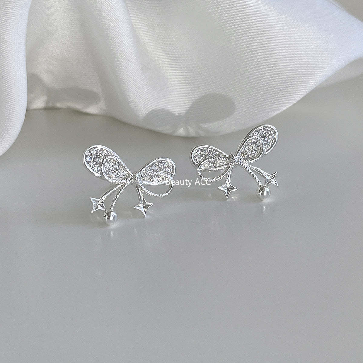 C廠-韓系小香風蝴蝶結星星耳釘女輕奢高級感銀針鋯石耳環精緻秋冬耳飾「EH-4329」25.12-1