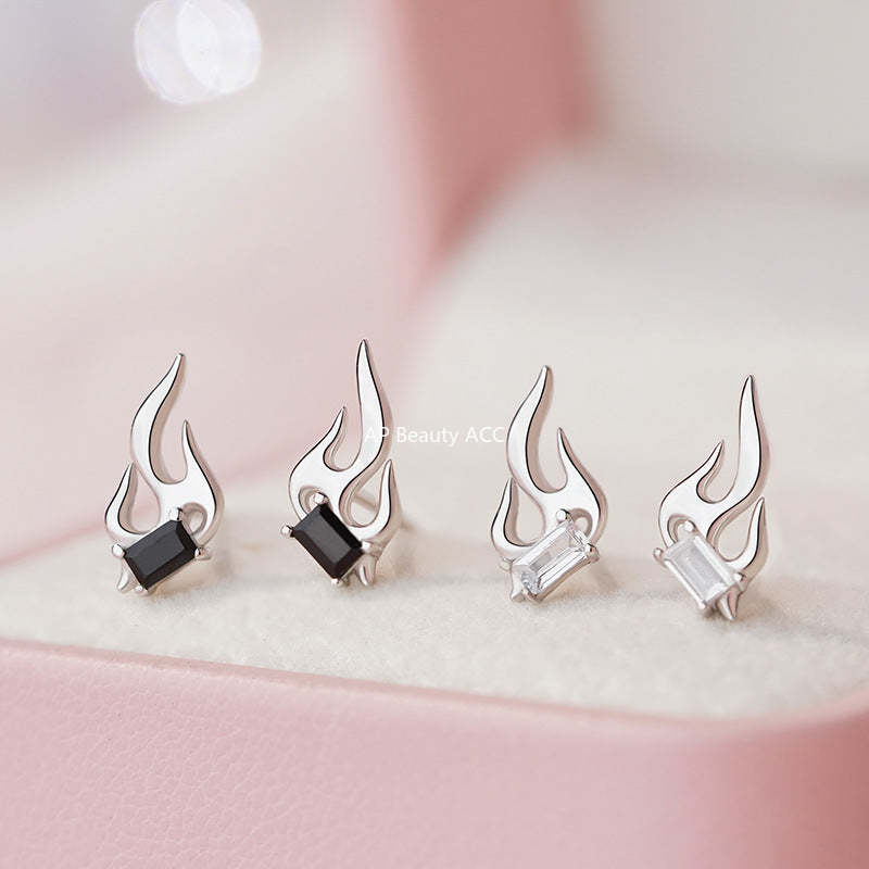 D廠-S925純銀精緻火焰耳環女輕奢個性幾何高級感小眾設計感耳飾「YC5154E_1」25.10-5