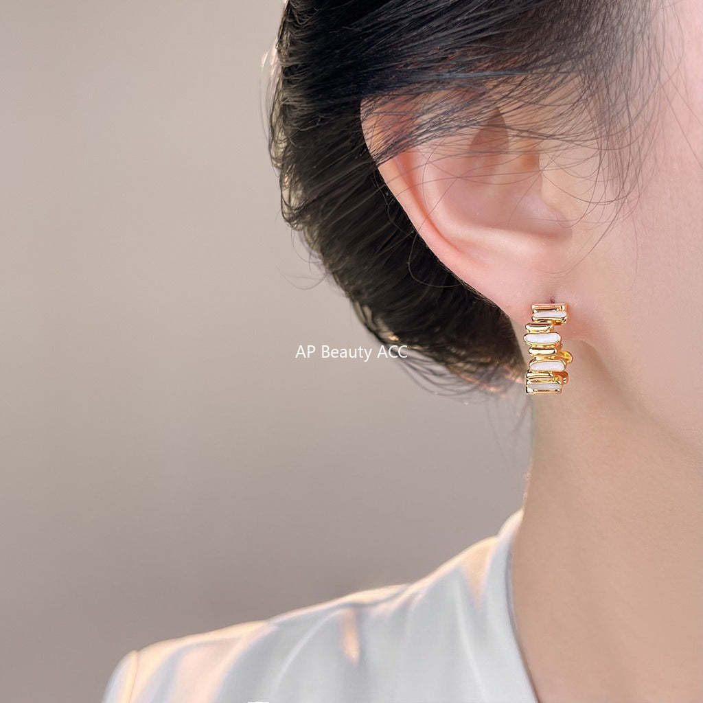 A廠-小眾輕奢時尚高級感925銀針鍍14K不規則圓形幾何新款耳飾工廠耳環「7098」25.11-3