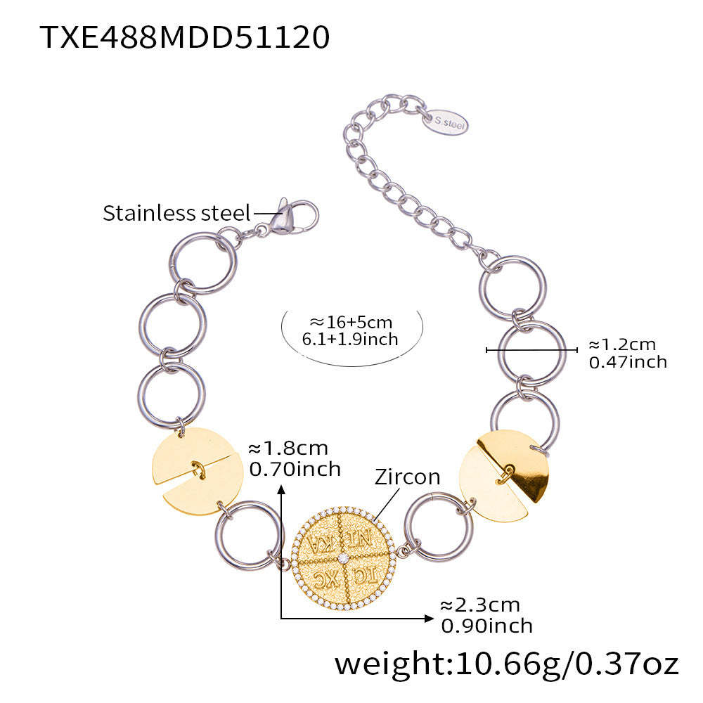 B廠-歐美新款配飾不鏽鋼圓片字母鑲嵌鋯石項鍊手鍊套裝鍍18k金「TXP488」25.11-4
