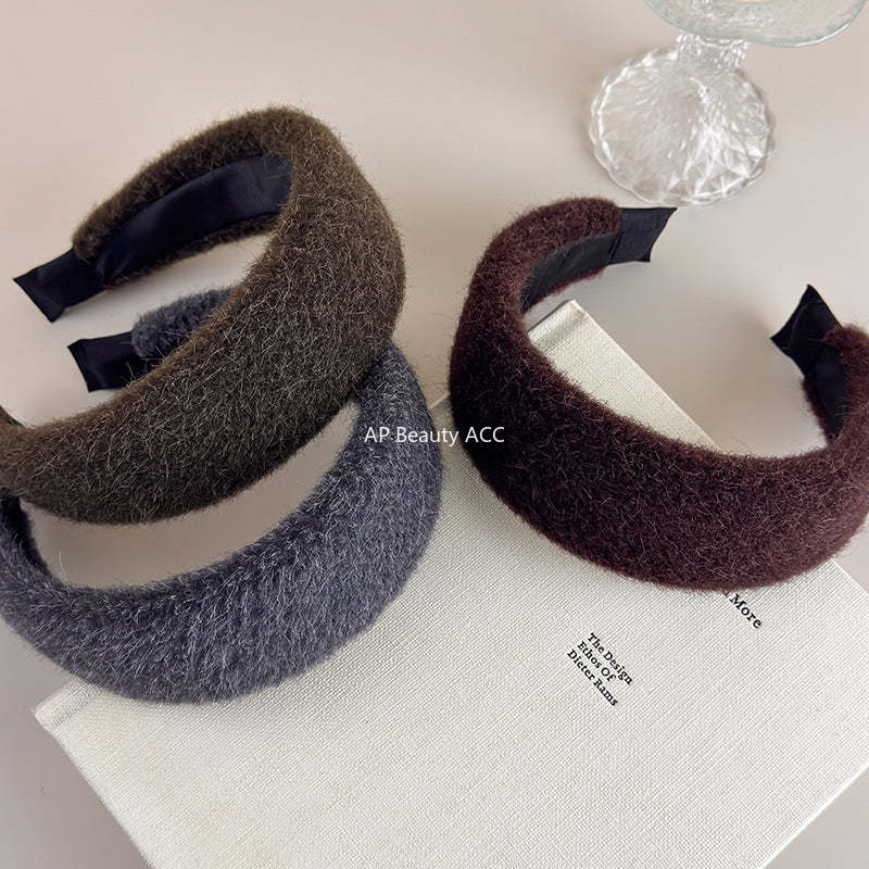E廠-秋冬細毛絨加厚寬邊髮箍女2025新款高顱頂頭箍氣質百搭髮卡髮飾「27710」25.11-3